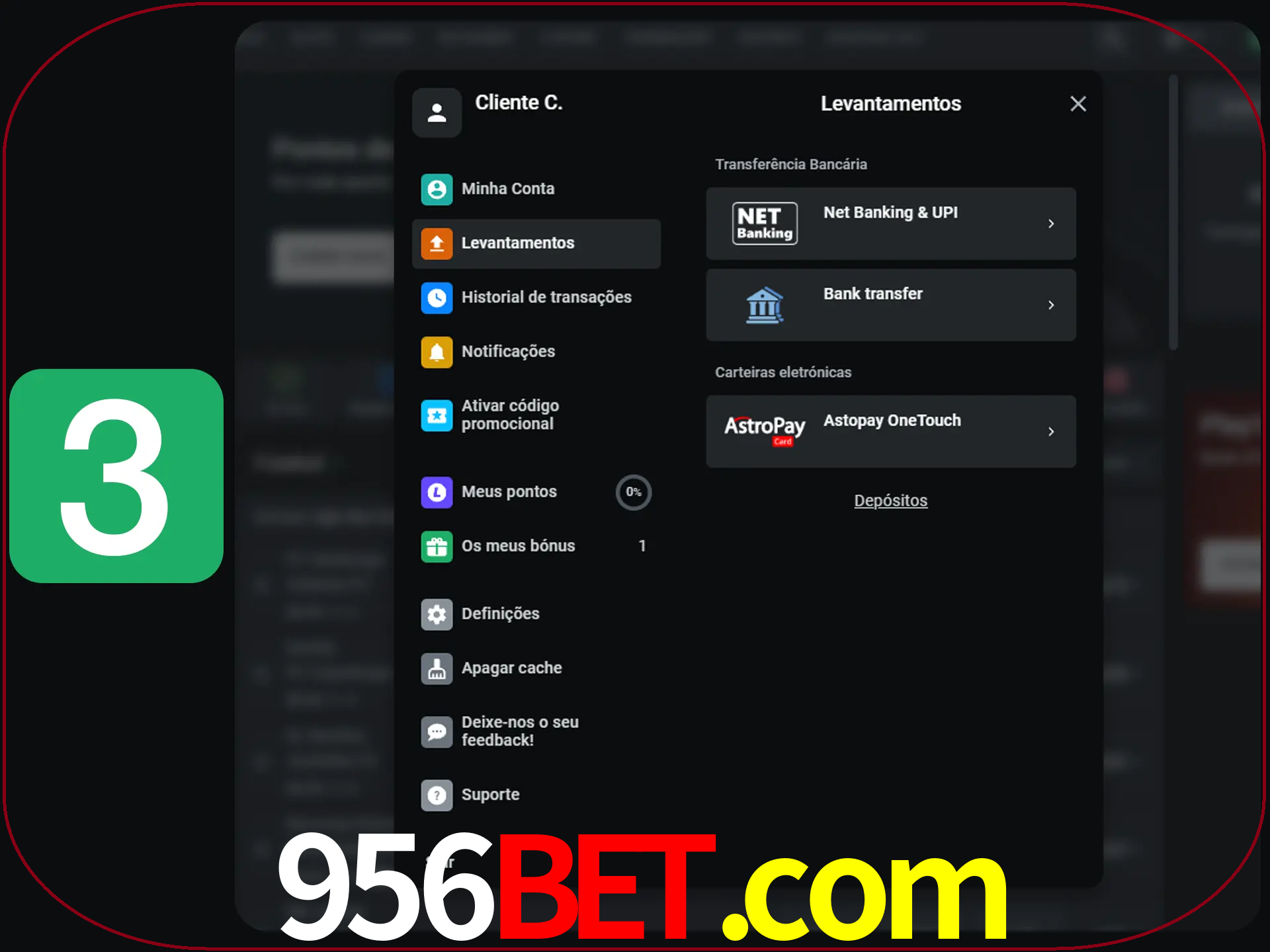 Escolha seu método de retirada.